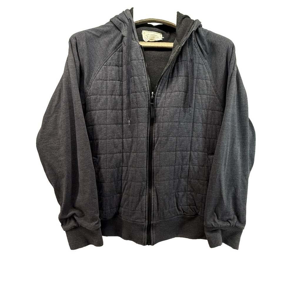 Vintage Field & Stream Hoodie Mens L Quilted Thermal Lined Full Zip‎ Waffle Grey